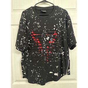 Legendary Status Size L Black Slashed Splatter T-Shirt with Zippers on Sides